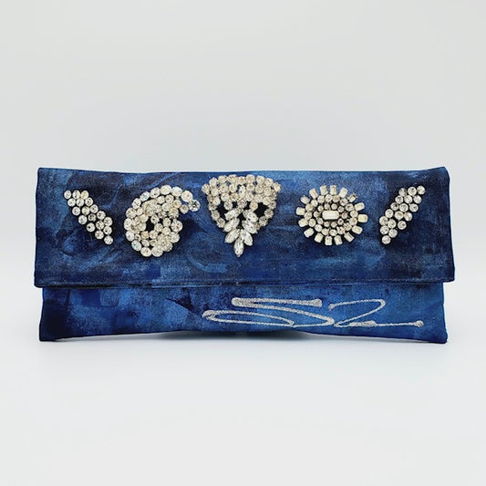 Metallic Blue with Rhinestone Cluster