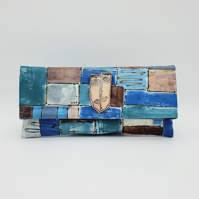 Blue Patchwork with Tribal Mask