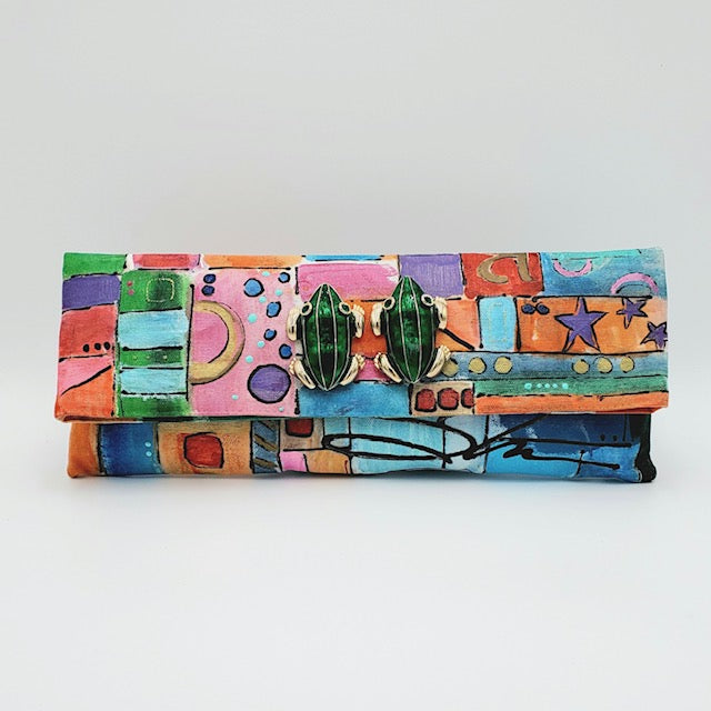 Graffiti Patchwork with Green Enamel Frogs