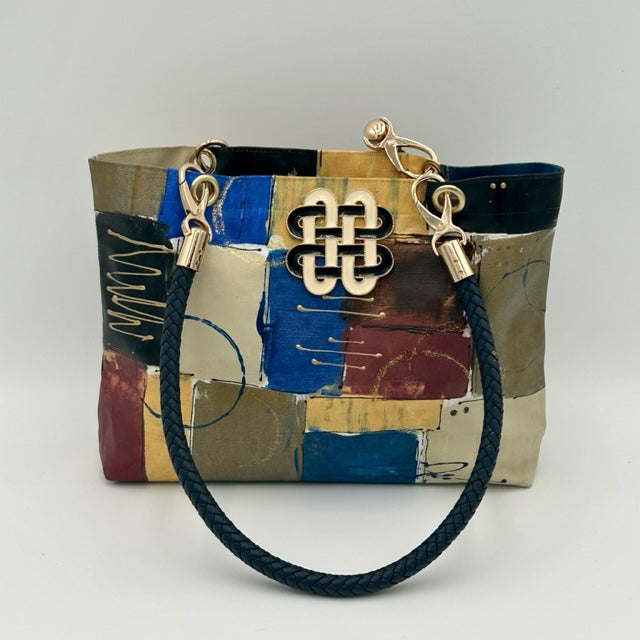 Neutral Patchwork Tote with Enamel Ornament