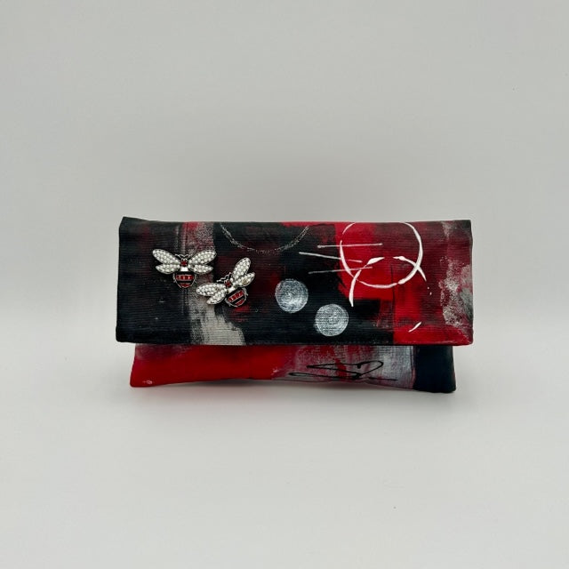 Red, White and Silver Abstract with Two Bees