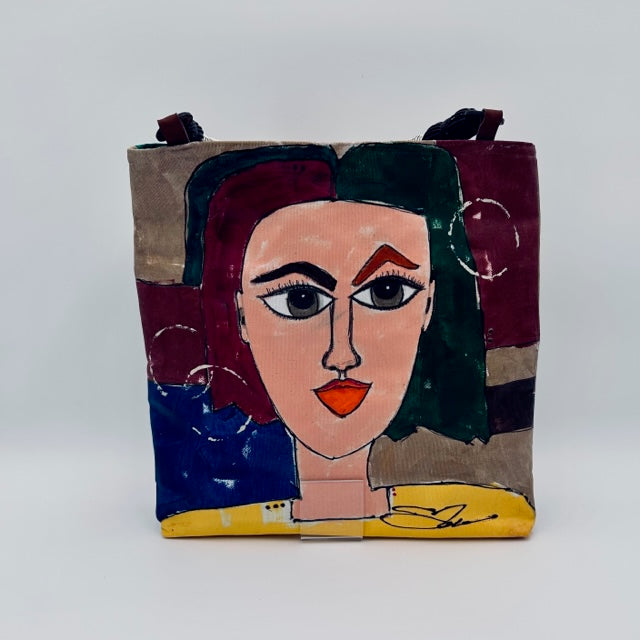 Abstract Tote with woven handles