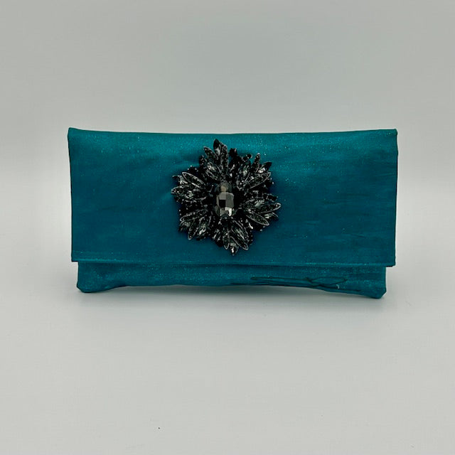 Turquoise with Black Crystal Brooch
