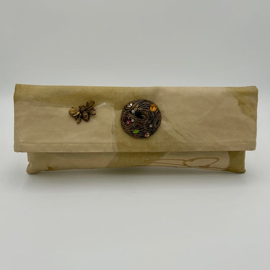 Gold Metallic with Vintage Brooch and Bee