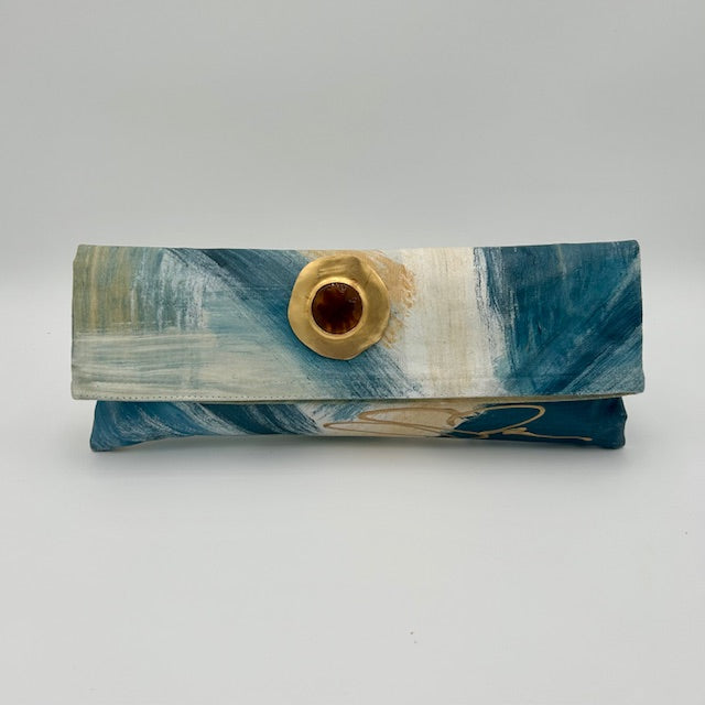 Blue Dry Brushed with Gold Amethyst Brooch