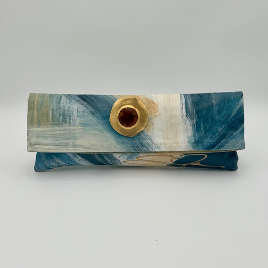 Blue Dry Brushed with Gold Amethyst Brooch