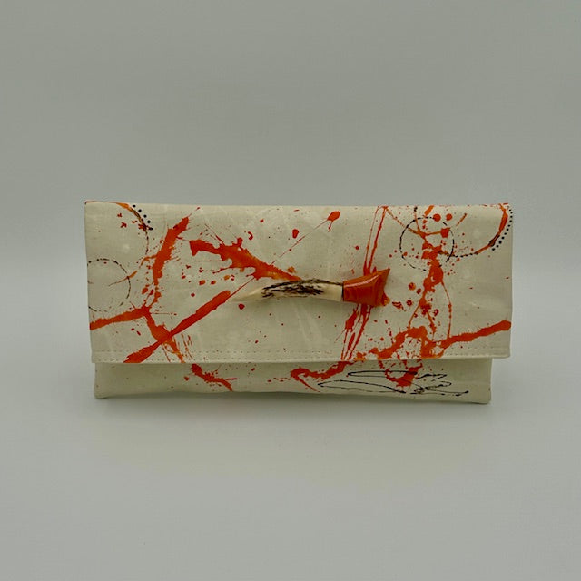 Horn Brooch on Cream / Orange Splatter
