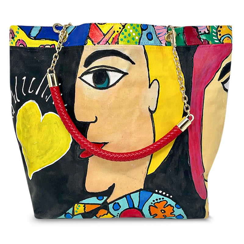 Graffiti tote with red guitar