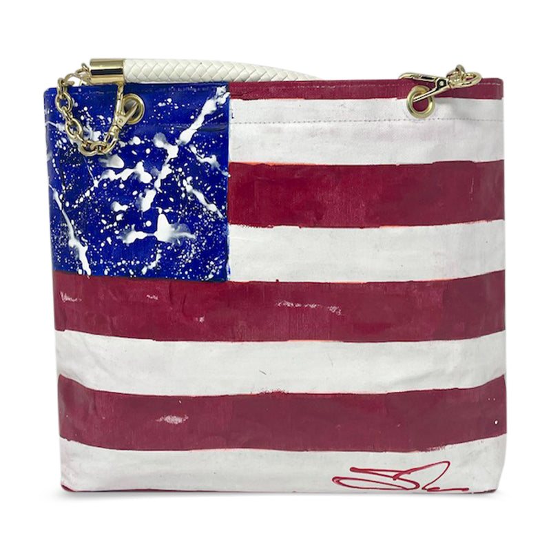 USA Flag Tote White Straps