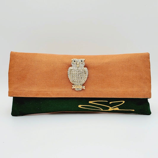 Gold and Green with Crystal Owl Brooch