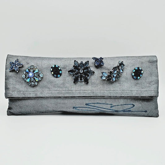 Metallic Silver with Blue Crystal Cluster
