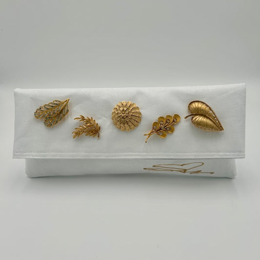 Solid White with Gold Brooch Cluster
