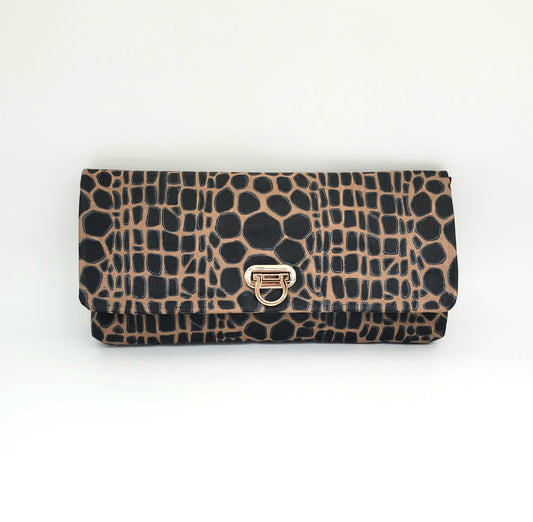 Alligator Ginger Clutch in Brown and Black (with turn-lock)