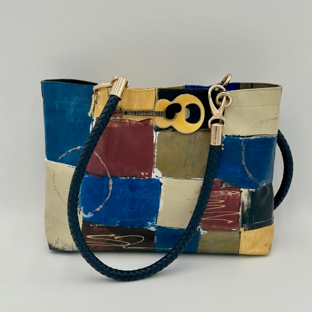 Neutral Patchwork Tote with Enamel Ornament