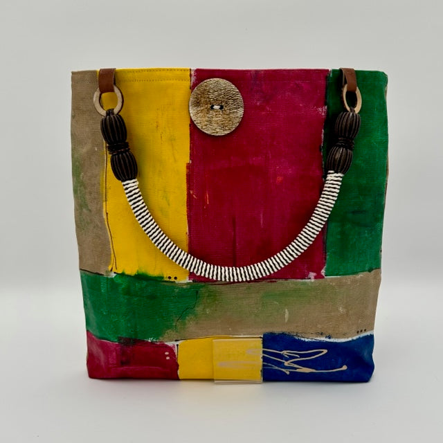 Abstract Tote with woven handles