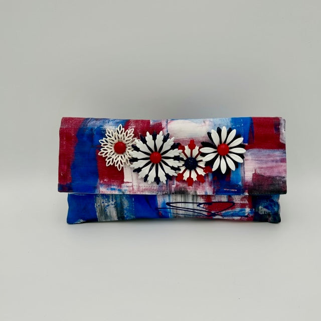 Red, White and Blue Abstract with Vintage Metal Flowers