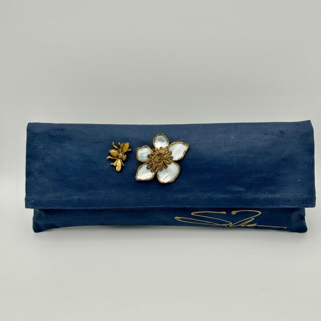 Navy with Mother of Pearl Flower and Brass Bee