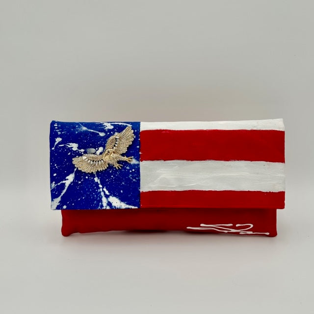 USA Flag White Splatter with Crystal Eagle