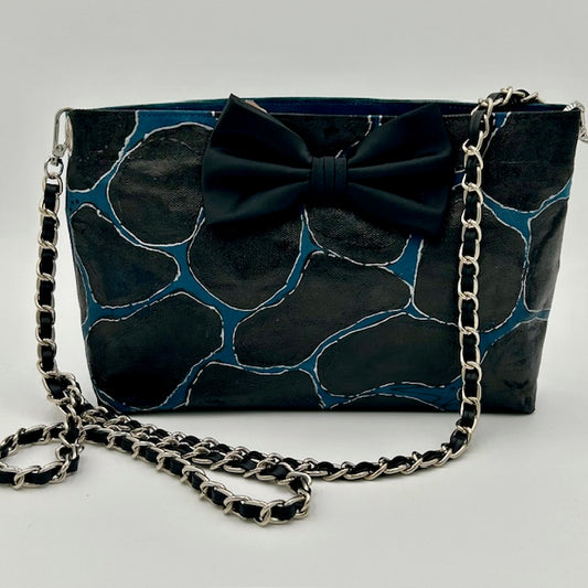 Leopard black and blue with bow crossbody