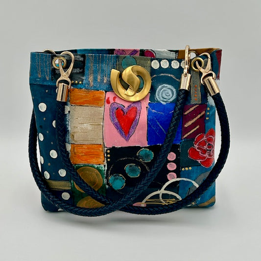 Multi Colored Patchwork Tote with Black Handles