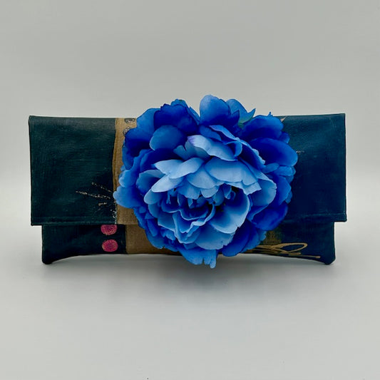 Blue Gold Block with large blue flower