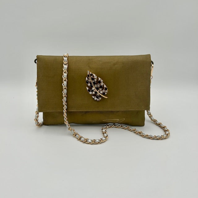Brass Solid Crossbody with Vintage Crystal Brooch & Chanel braided strap