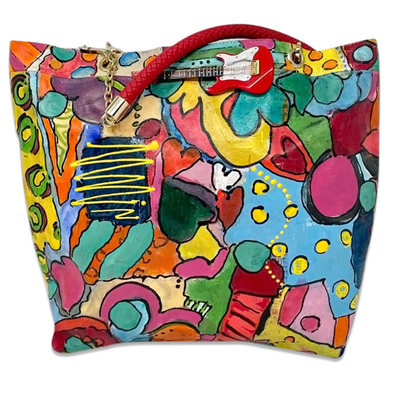 Graffiti tote with red guitar